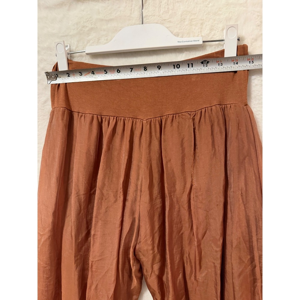 Tina Stephens Italy Wide Leg Palazzo Pants Rust Terracotta Silk Layered Slit S/M - Picture 2 of 9